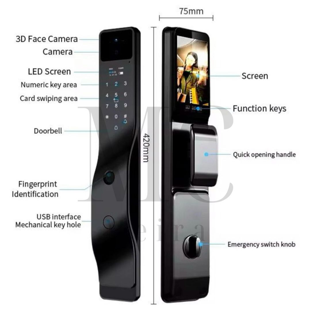 CERRADURA INTELIGENTE DGB03 BLACK CON VIDEO ACTIVO Y RECONOCIMIENTO DE PALMA