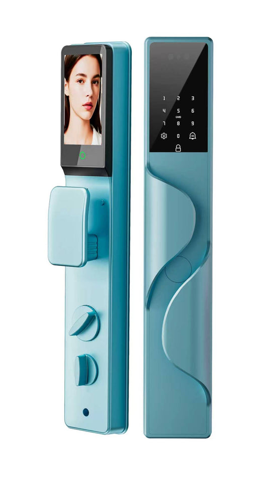 CERRADURA INTELIGENTE DGB17 IP68 💧 ALEXA  CON VIDEO CONFERENCIA Y RECONOCIMIENTO FACIAL Y RECONOCIMIENTO DE PALMA ✋🏻🇪🇸  BLUE