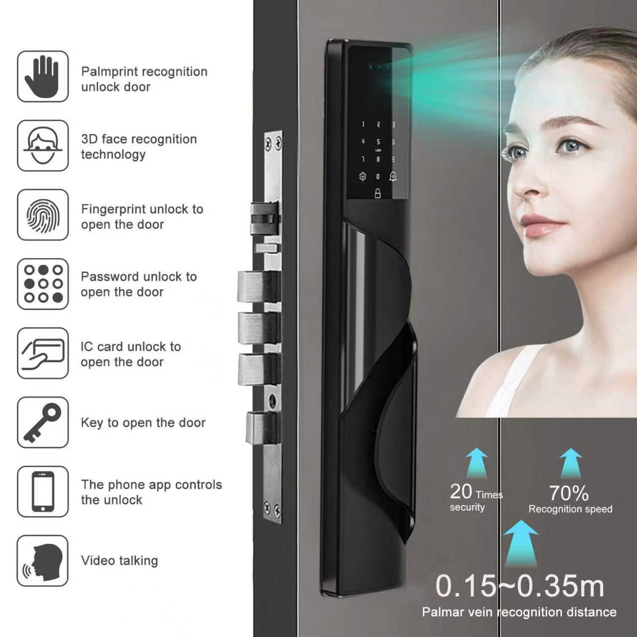 CERRADURA INTELIGENTE DGB17 IP68 💧 ALEXA  CON VIDEO CONFERENCIA Y RECONOCIMIENTO FACIAL Y RECONOCIMIENTO DE PALMA ✋🏻🇪🇸 SILVER