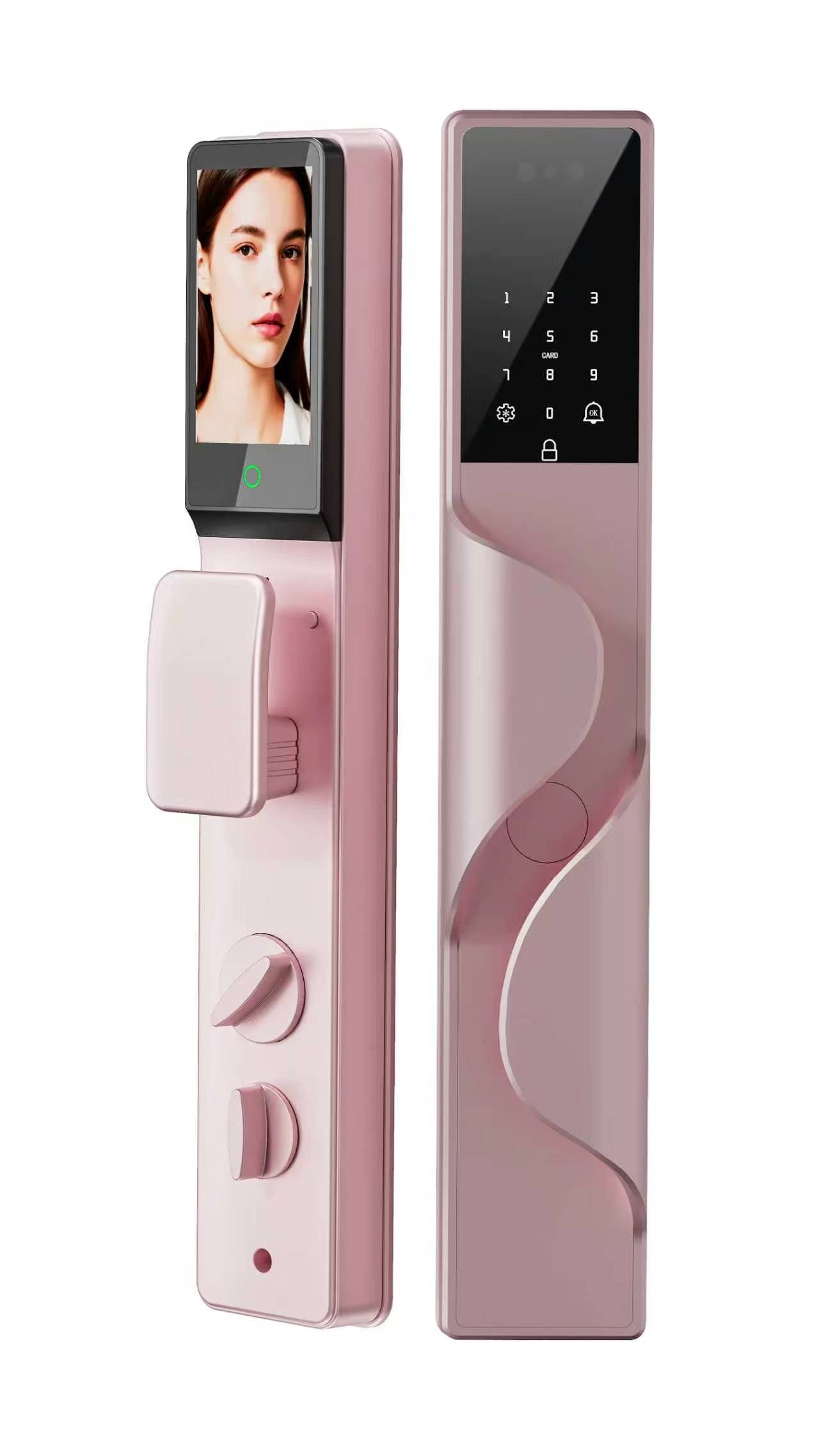 CERRADURA INTELIGENTE DGB17 IP68 💧 ALEXA  CON VIDEO CONFERENCIA Y RECONOCIMIENTO FACIAL Y RECONOCIMIENTO DE PALMA ✋🏻🇪🇸  PINK