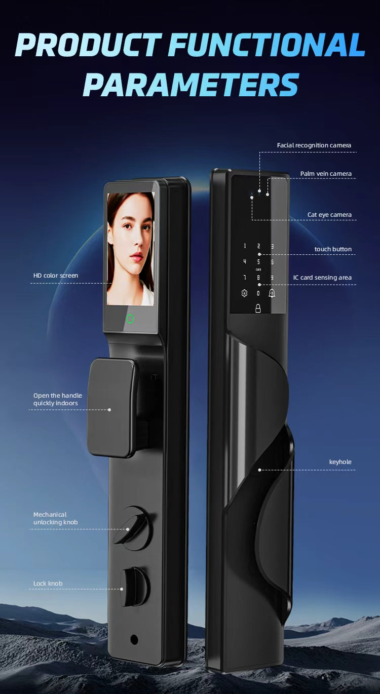 CERRADURA INTELIGENTE DGB17 IP68 💧 ALEXA  CON VIDEO CONFERENCIA Y RECONOCIMIENTO FACIAL Y RECONOCIMIENTO DE PALMA ✋🏻🇪🇸 SILVER